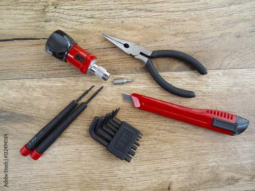 Tools on wood background