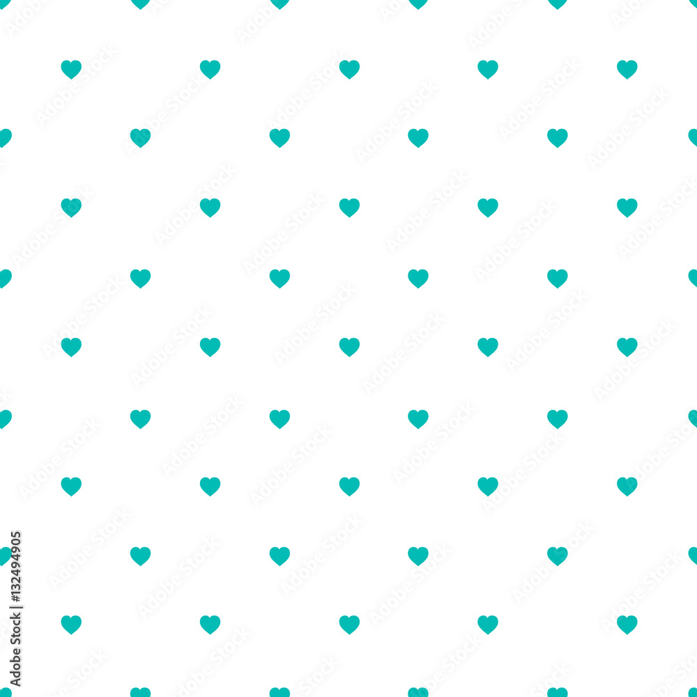 Hand-drawn hearts symmetric seamless pattern. Dark mint color on white background. Simple and cute St Valentine's wrapping.
