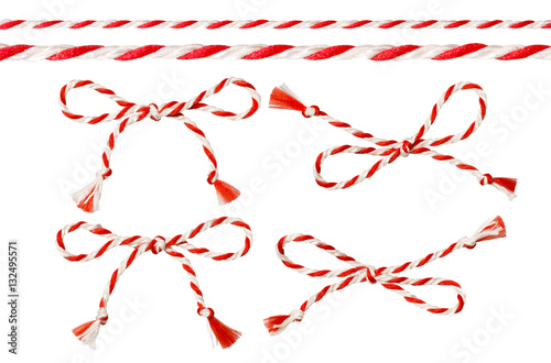 Bow of Red White String, Twine Rope Decoration, Twisted Thread Cord