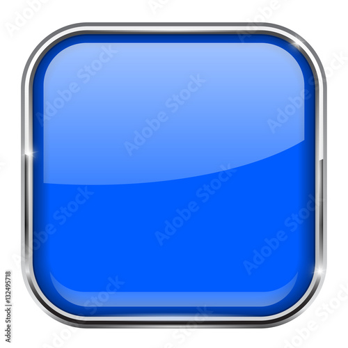 Blue square button. With metal frame