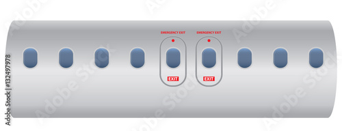 Windows of airplane with emergency exit door