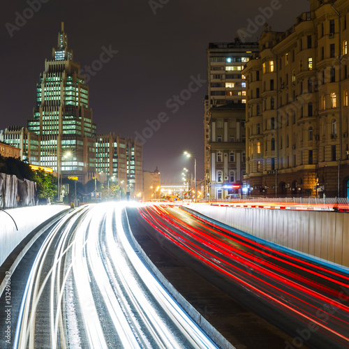 Photography Triumph Square and transport metropolis, traffic blurry lights