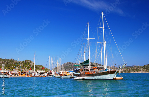 Moored yachts, near Kekova island, Turkey © Gelia