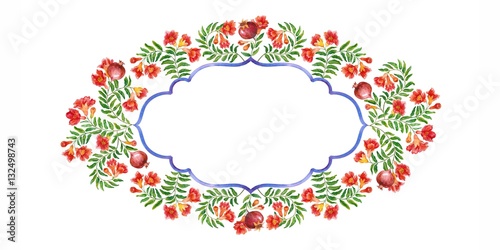 The pattern of the flowers of pomegranate. Watercolor.