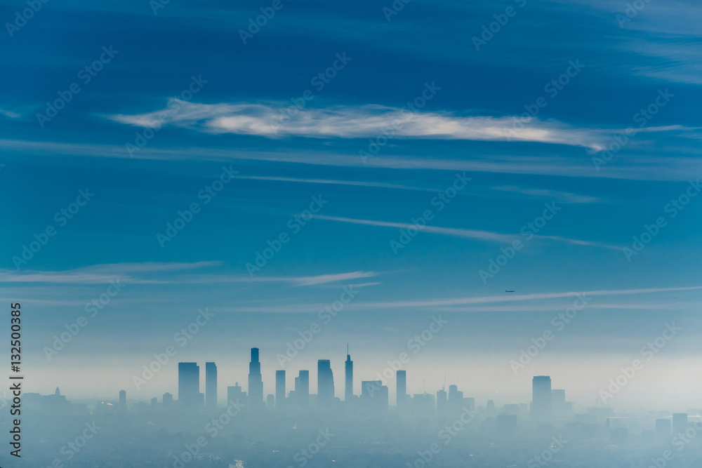 Los Angeles misty skyline, California, USA