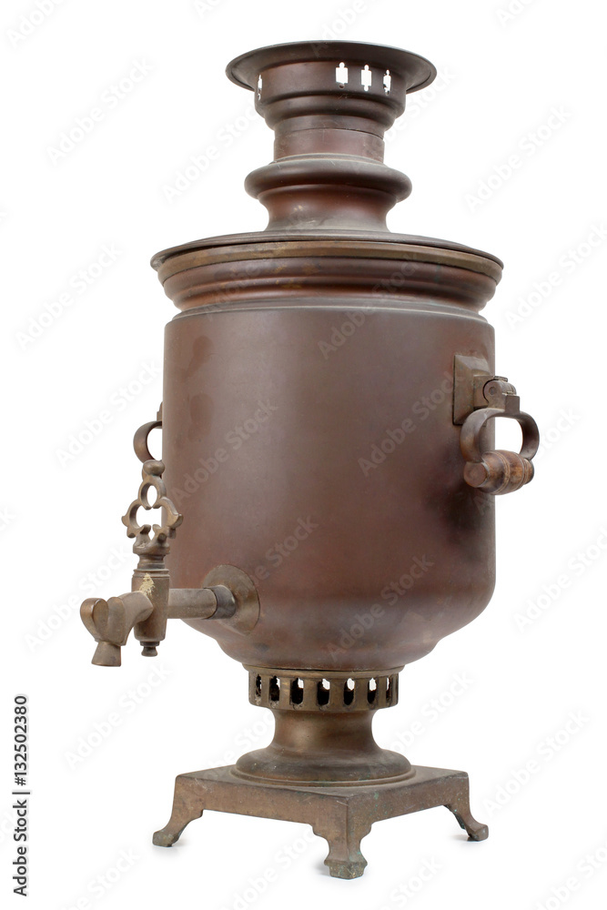 Vintage metal samovar on a white background Stock Photo | Adobe Stock