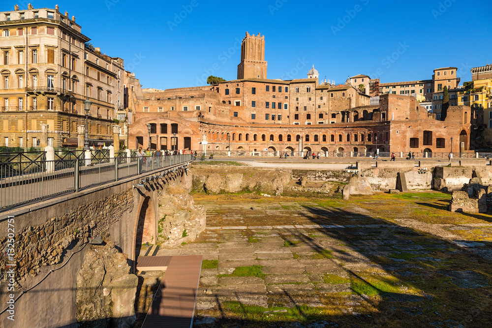 Rome, Italy. Emperor Trajan's Market, (100 - 112 years BC.) and the Militia Tower (about 1200)