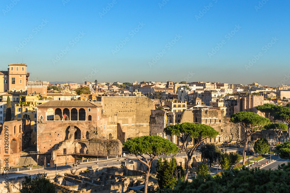 Rome, Italy. View of the ruins of the imperial forums from the Capitol Hill