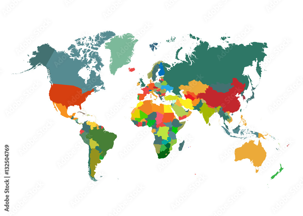 Naklejka premium Mapa świata z krajem na białym tle. Ilustracji wektorowych.