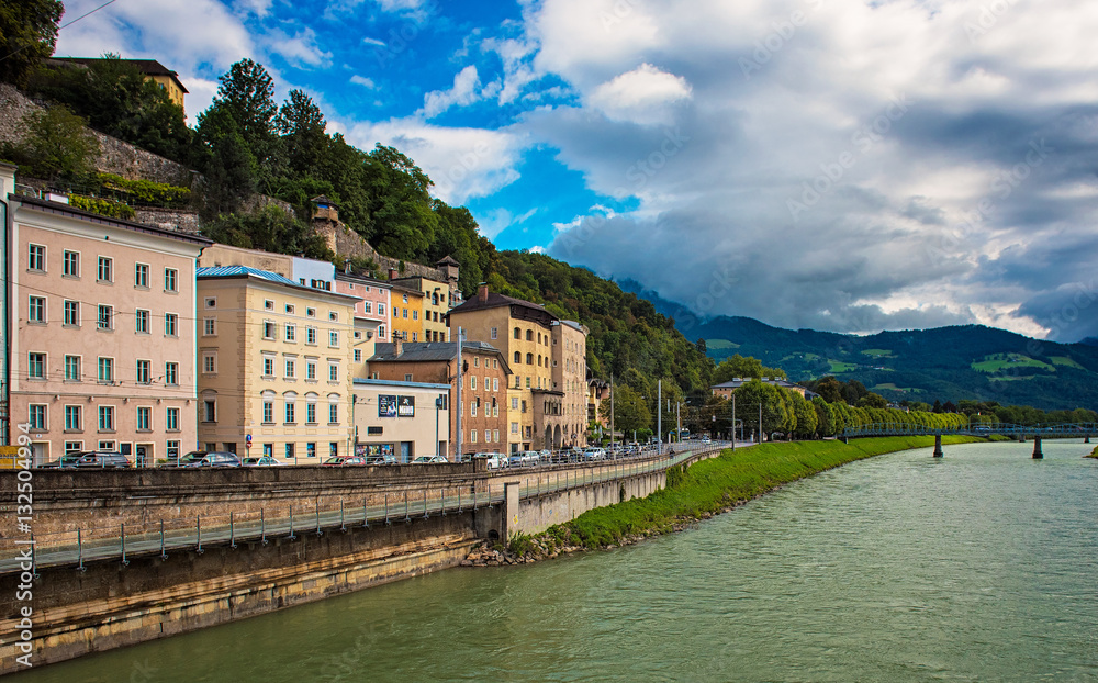 View on Salzburg with Salzach River