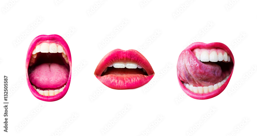 Obraz premium Set of three mouths with different expressions isolated on white