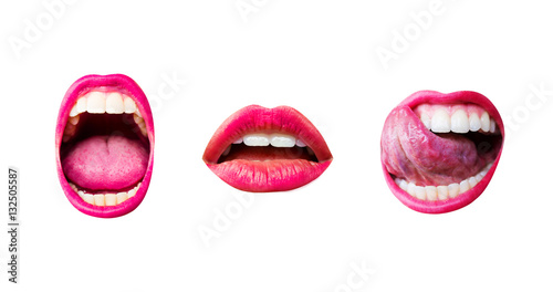 Set of three mouths with different expressions isolated on white