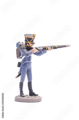 tin soldier Shooter French light infantry, 1813 Isolated on whit