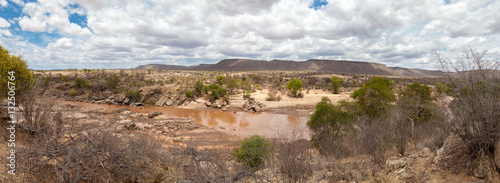 Landscape in Kenya with a river and mountains 