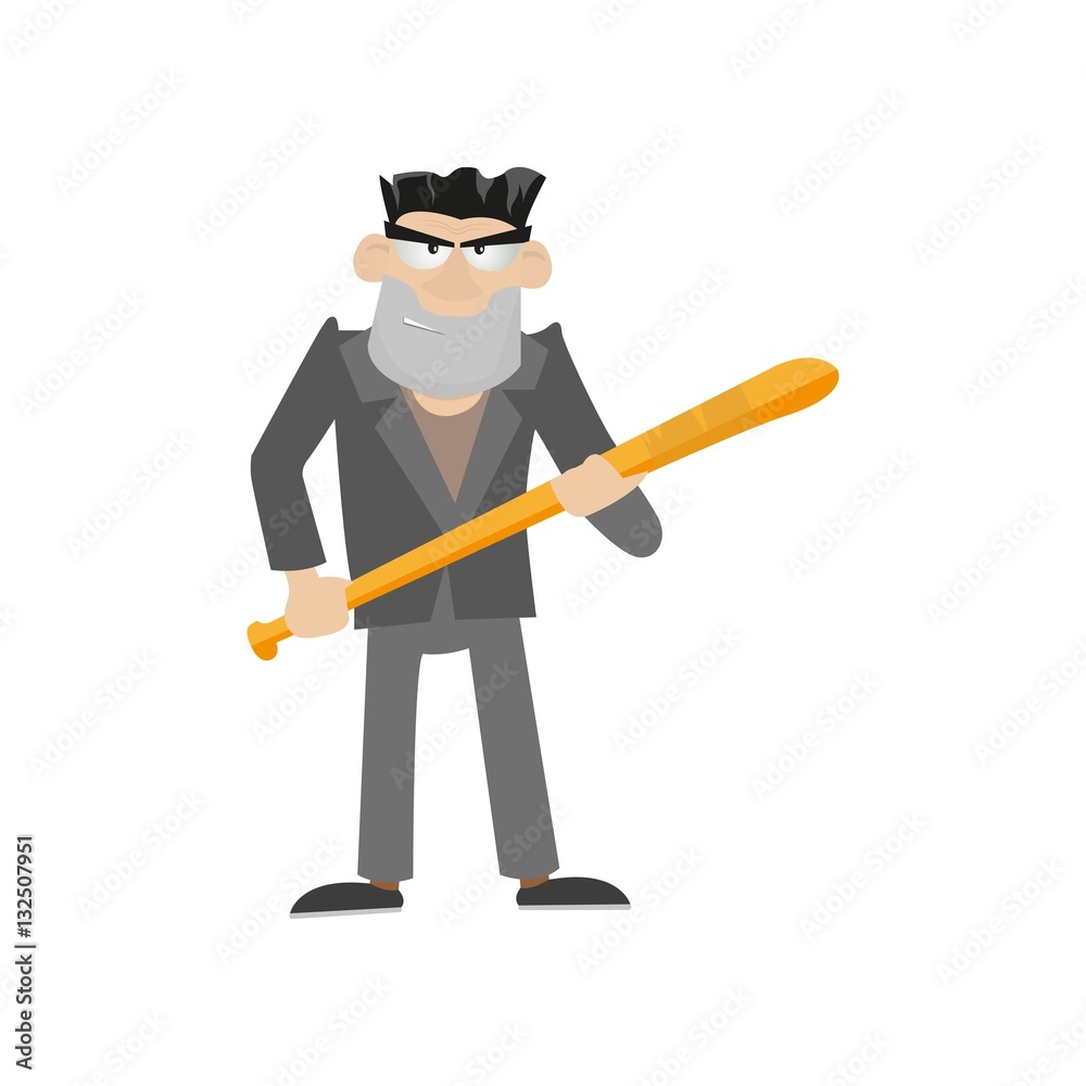 Obraz premium an angry guy with a bat suit. the bouncer and security guard. vector illustration of cartoon
