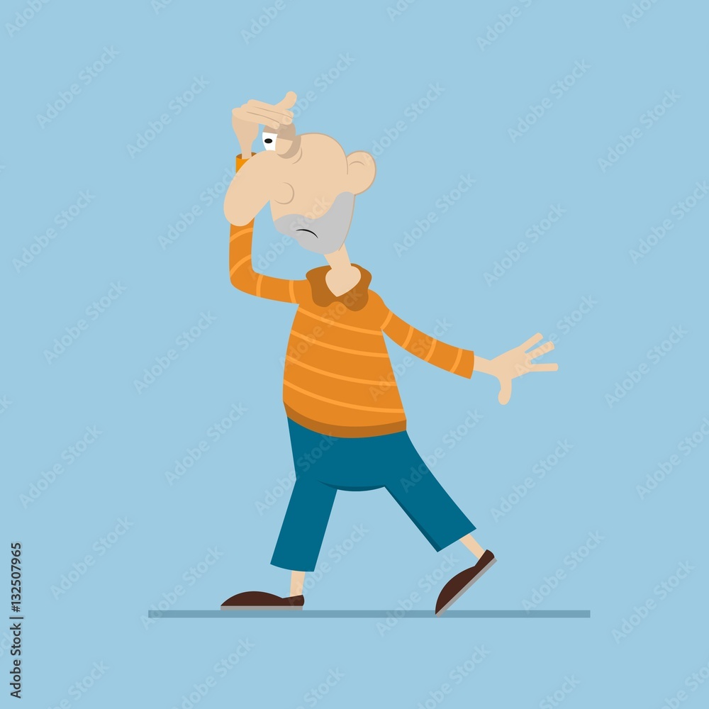 Obraz premium funny man looks into the distance. vector illustration of cartoon