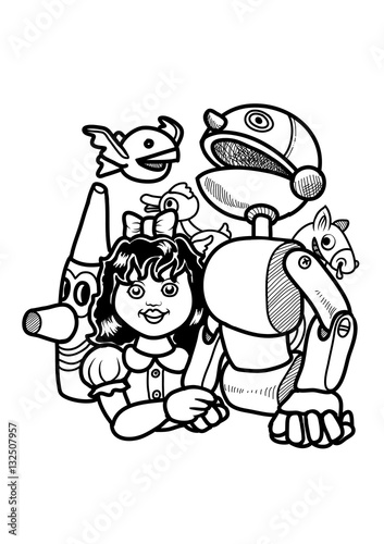 Illustration of a group on random toy characters.