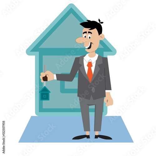 the person holding the keys to the apartment. vector illustration of cartoon