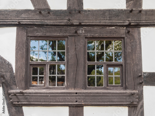 old double window at a hlaf-timbered house