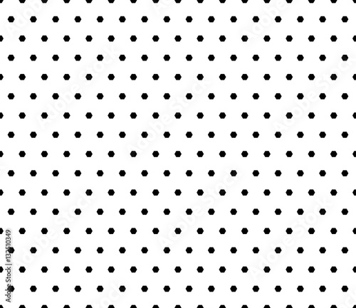 Vector monochrome seamless pattern, simple geometric texture with little hexagons, abstract black & white minimalist background. Endless repeat backdrop. Design element for prints, decoration, textile