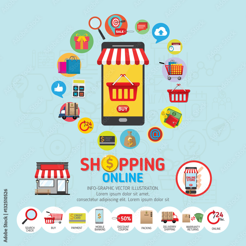 Online shopping concept. Mobile payments. vector illustration. Can be used for workflow layout template, banner, marketing, info-graphics. Info-graphic inspire to drive your business project. 