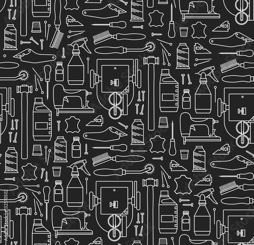 Vector seamless pattern of furrier tools. Print on black background