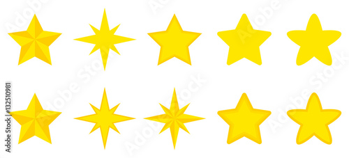Flat set of stars isolated on white background. Vector illustration.