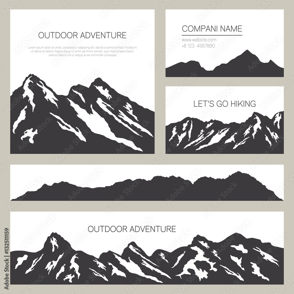 Mountains silhouettes on white background. Outdoor cards design. Set of  stylish business card templates. Nature vector illustration. Stock Vector |  Adobe Stock