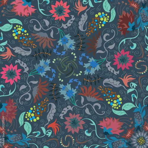 Traditional renaissances flower illustration seamless pattern © ESZADESIGN