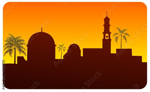 Silhouette of middle eastern buildings, possibly Jerusalem