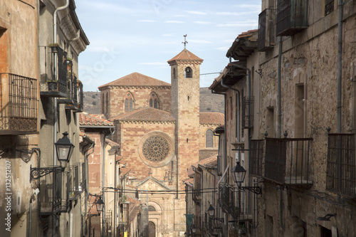 Calle Mayor Street and Cathedral Church in Siguenza photo