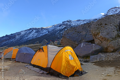 Base Camp with Tents in the mountains under Pico de Orizaba, Mexico