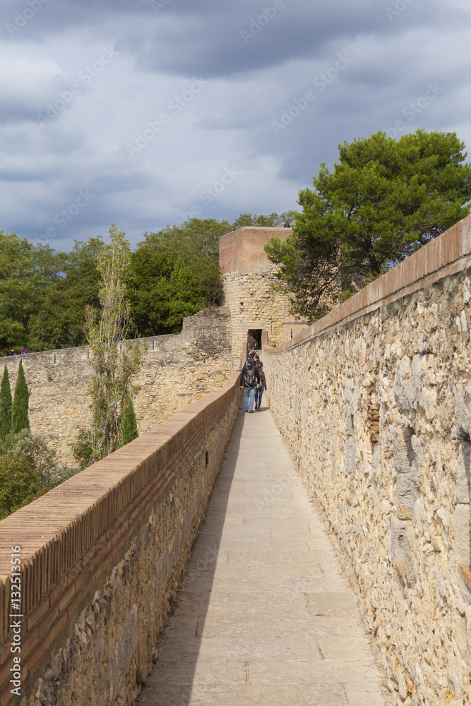 Historic center of Girona - medieval walls, Catalonia, Spain.