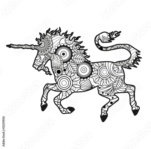 Vector illustration of an unicorn mandala for coloring book, unicorno mandala vettorale da colorare