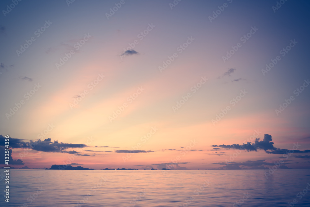 Vintage beautiful beach and sky sunset background,retro filter e