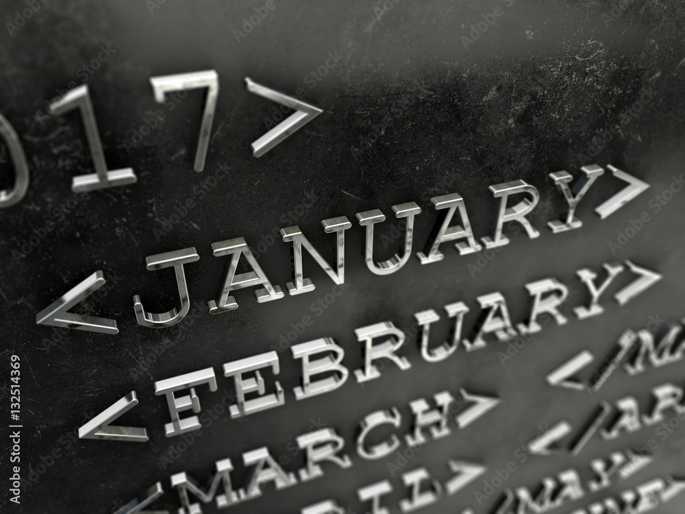 Fototapeta premium Calendar months in programmer style 3D render