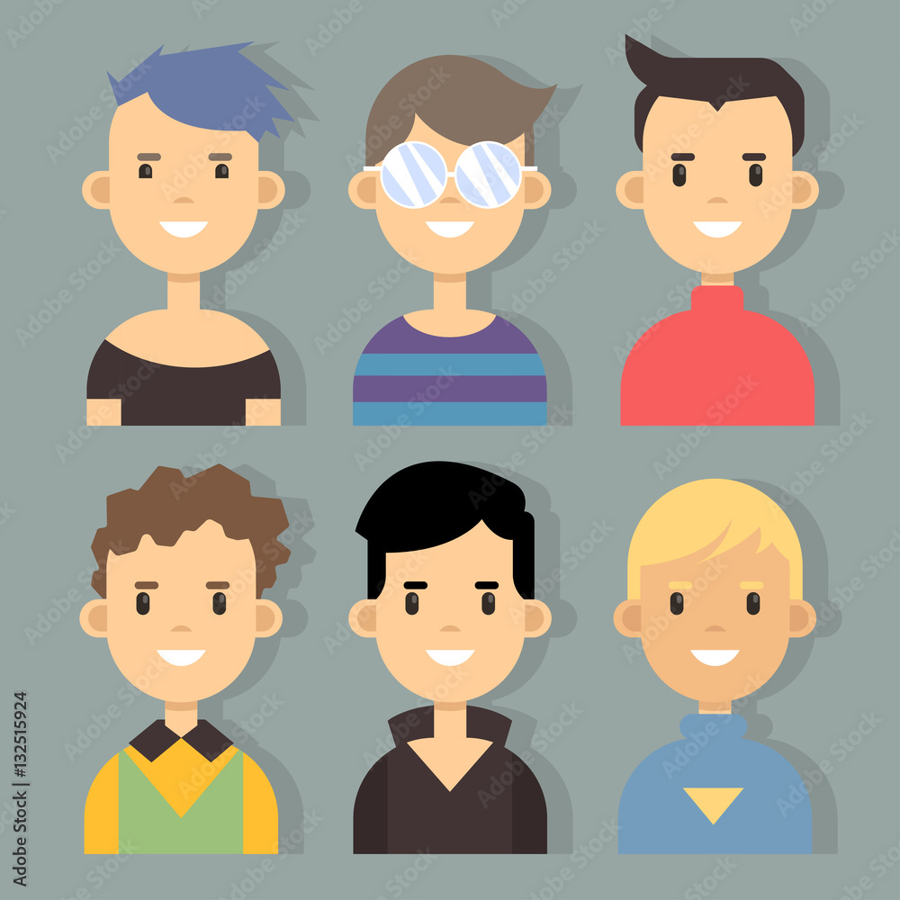 Vector set of stylish male characters in modern flat design. Vector set of stylish male characters in modern flat design.