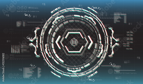 Head-up display elements for the web and app. Futuristic backgroung with radar. Virtual graphic with glitch effect.