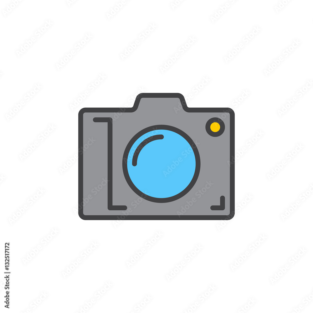 Photo camera line icon, filled outline vector sign, linear colorful pictogram isolated on white. Symbol, logo illustration Photo camera line icon, filled outline vector sign, linear colorful pictogram isolated on white. Symbol, logo illustration