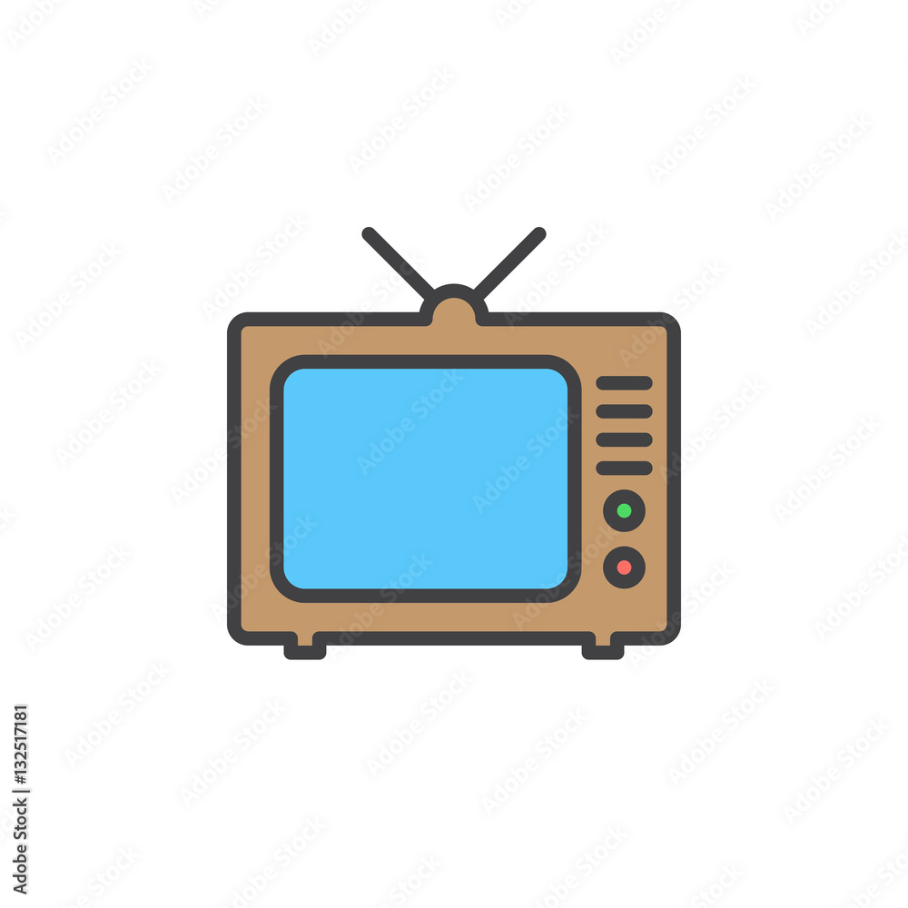 TV, television line icon, filled outline vector sign, linear colorful pictogram isolated on white. Symbol, logo illustration TV, television line icon, filled outline vector sign, linear colorful pictogram isolated on white. Symbol, logo illustration