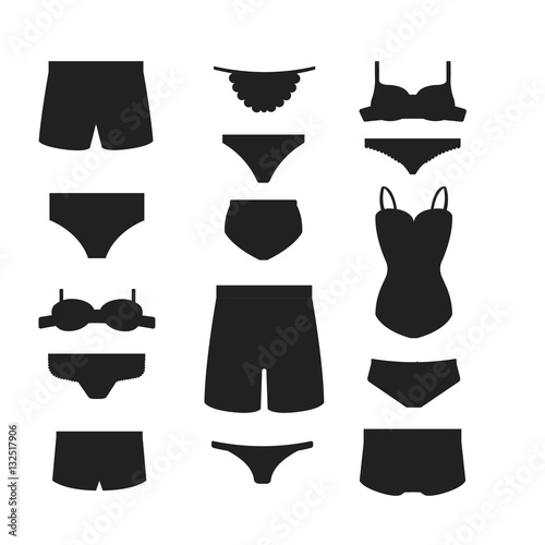 Underwear clothes silhouette vector set.
