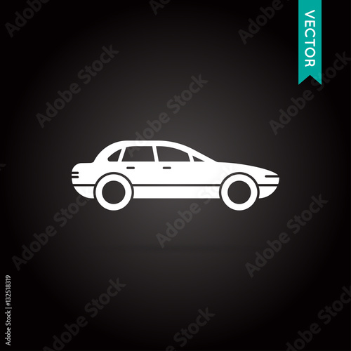 Car Icon Vector White on Black