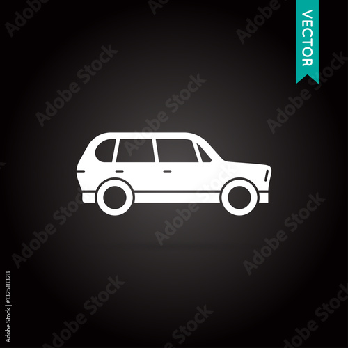 Car Icon Vector White on Black