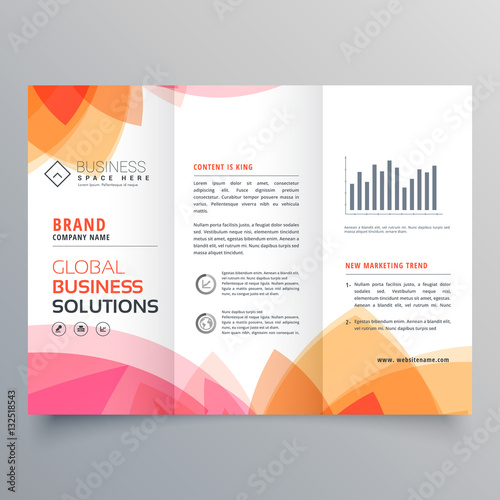 business trifold brochure template with soft pink and orange col