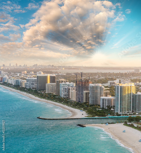 Miami Beach aerial skyline at dusk, Florida © jovannig