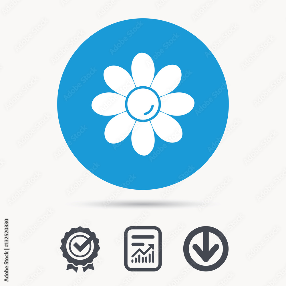Flower icon. Florist plant with petals symbol. Achievement check, download and report file signs. Circle button with web icon. Vector Flower icon. Florist plant with petals symbol. Achievement check, download and report file signs. Circle button with web icon. Vector