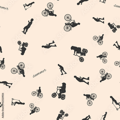 Vector illustration of a seamless pattern with the images of people active summer vacationers, flat style