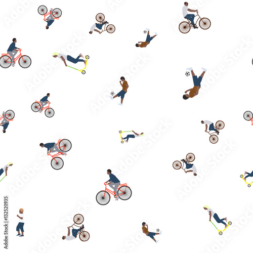 Vector illustration of a seamless pattern with the images of people active summer vacationers, flat style