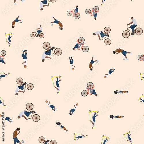 Vector illustration of a seamless pattern with the images of people active summer vacationers, flat style