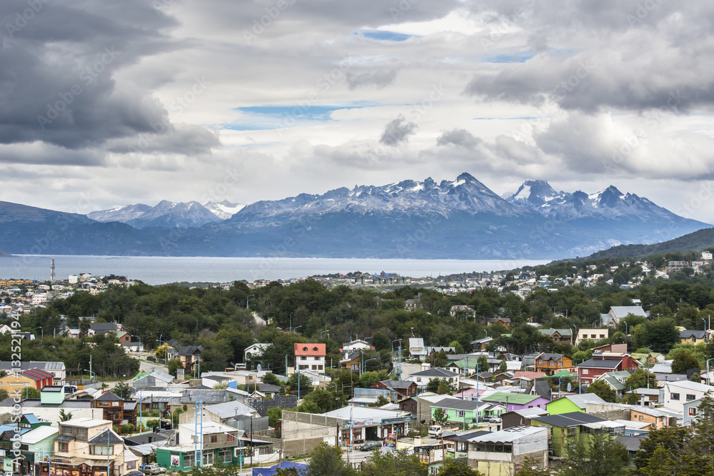 Colorful houses in Ushuaia, Argentina. Province of Tierra del Fuego.